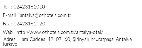 Antalya Hotel Resort & Spa telefon numaralar, faks, e-mail, posta adresi ve iletiim bilgileri